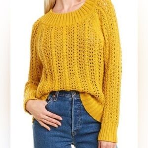 J. Crew Yellow Off-the-Shoulder Sweater with Cable Knit Design